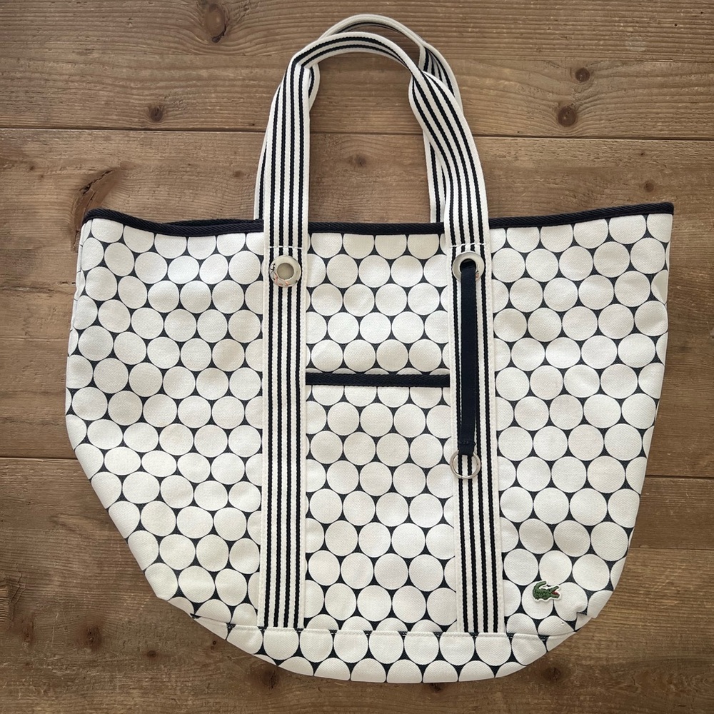 Lacoste Tote & Pouch - White Dots with Black